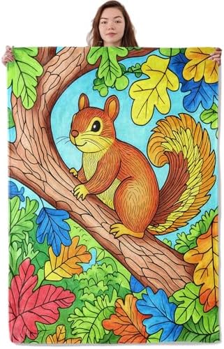Cute Cartoon Squirrel Blanket, Soft Cozy Warm Throw Blanket for Adults Kids Women, Comfy Lightweight Fuzzy Flannel Blankets for Couch, Travel, Car, Home Decor 80×60 Inch by Unknown