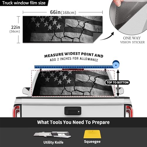 Vintage American Flag Truck Back Window Graphics Decals, Abstract Flag Pictures Universal See Through Rear Window Vinyl Wrap Full Window Decals for Trucks SUV 66 x 22 inch