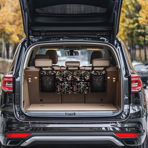 Mushroom Designs Car Trunk Organizer Hanging Car Back Seat Storage Bag with 4 Large Pockets Multipurpose Collapsible Storage Bag Automotive Interior Accessories
