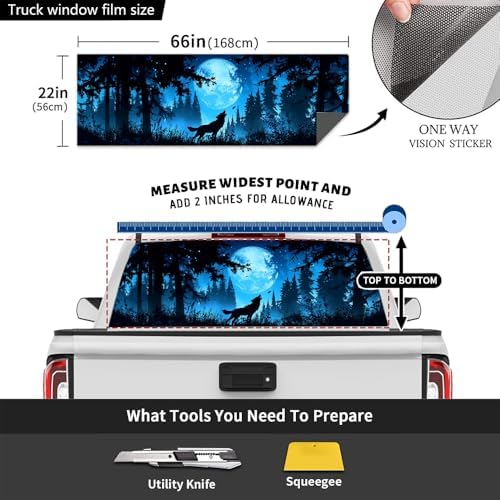 Vintage Wolf Pickup Truck Decals Rear Window, Full Moon Forest Animal Howling Automotive Decals and Graphics Rear Window Decals for Trucks, Car Window Decal Sticker 66 x 22 inch
