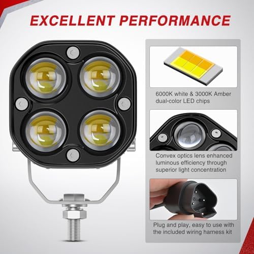 Nilight 7/8" Handlebar LED Light Pods 3 Inch White Amber Dual Color