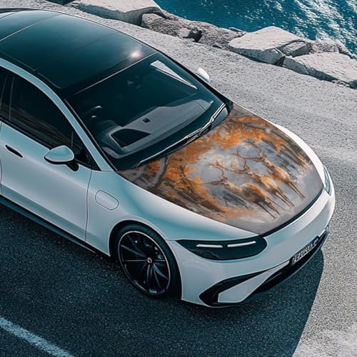Fall Leaves Elk Car Hood Cover Stretchable Polyester,Engine Cover，Elastic Fabrics Can be Washed,Car Bonnet All-Season Protection