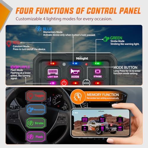 Nilight 6 Gang Switch Panel APP RGB 12V 24V Circuit Control System 4-Mode