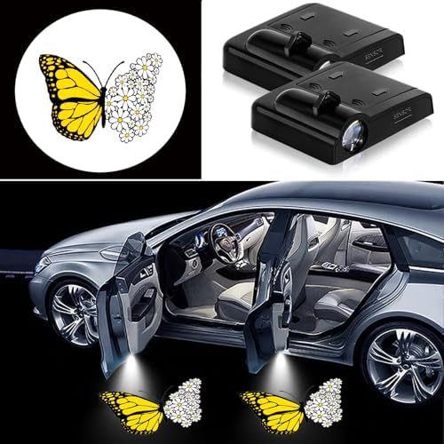 2PCS Butterfly Daisy Cars Door Logo Projector LED Shadow Light Welcome Lamp