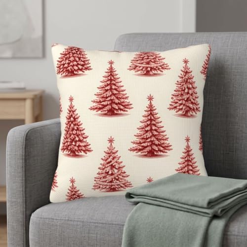 Red Christmas Tree Pillow Covers 24x24 Set of 2 Winter Holiday Decor - Image 2