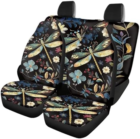 Dragonfly and Floral Pattern Car Accessories Car Seat Covers Front Rear Breathable Seat Covers Universal Fits for Truck, Sedan, SUV Auto Interior Protector