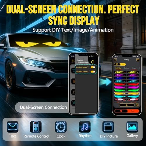 2PCS 23"x5" Dual Sync Devil Eyes Windshield LED