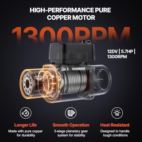 VEVOR Electric Winch, 18,000 lb Truck Trailer Jeep Winch, 12V DC 7/16 in x 85 ft Steel Cable Roller Fairlead Wireless & Wired Remote Control, IP55 Waterproof Towing for Off Road SUV Jeep Truck Trailer - Image 3