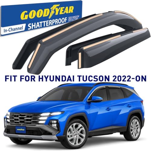 Goodyear Shatterproof in-Channel Window Deflectors for Hyundai Tucson 2022-2026, Rain Guards, Window Visors for Cars, Vent Deflector, Car Accessories, 4 pcs - GY003485