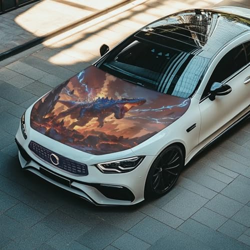 Sunset Dinosaur Hood Cover for Truck Stretchable Engine Cover Can be Washed Hood Wraps Universal for Cars