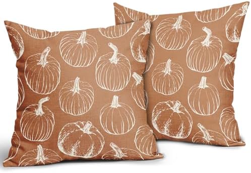 Burnt Orange Pumpkin Fall Pillow Covers 22x22 Set of 2 Autumn Themed Thanksgiving Harvest Print Decorative Throw Pillows Outdoor Farmhouse Pillowcases Cushion Case Seasonal Decor for Couch Sofa Bed - Image 2