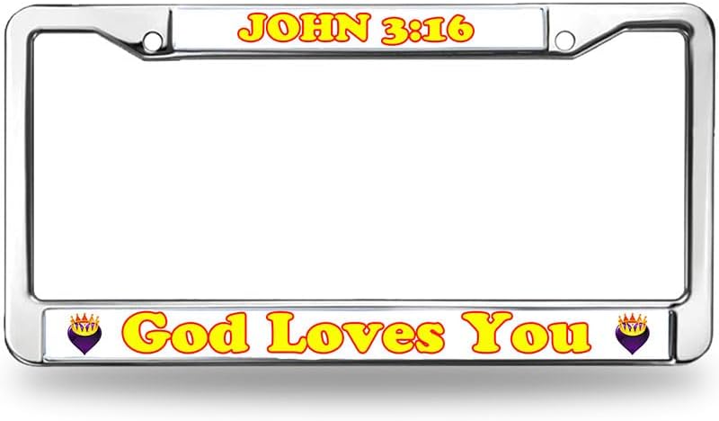 God Loves You License Plate Frame Chrome John Bible Verse Stainless Steel License Plate Frame Bible Scripture Fade-Resistant License Plate Frame with Chrome Screw Caps
