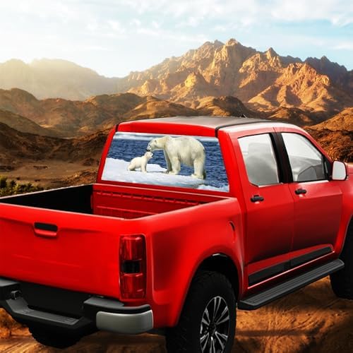 Nature Polar Bear Truck Back Window Graphics Decals, Modern Wild Animals Universal See Through Rear Window Vinyl Wrap Full Window Decals for Trucks SUV 66 x 22 inch