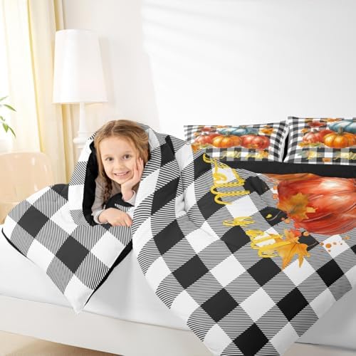 Pumpkin Fall Bedding Set Buffalo Grid Comforter Set Autum Maple King - Image 5