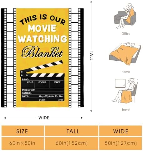 Movie Clapboard Throw Blanket, Movie Watching Theater Home Cinema Decor Gifts Ideas for Women Men Movie Lover Adult Boy Girl Actor Director Acting Gift 50"x60" - Image 2