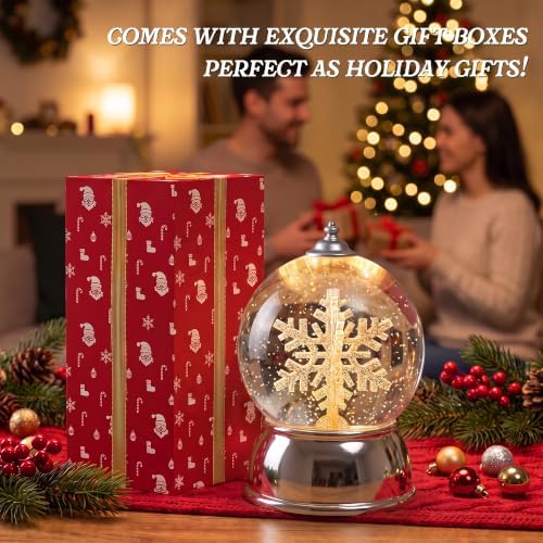 Christmas Snow Globe with Music & Swirling Glitter, Silver Snowflake Snow Globe with Timer, USB & Battery Powered Musical Water Globe for Indoor Christmas Decorations, Tabletop - Image 7