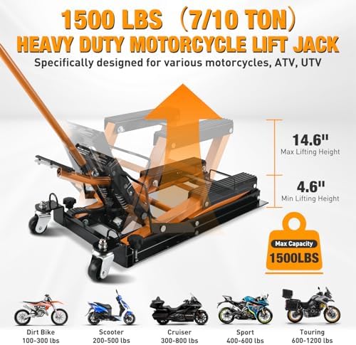 Nilight Motorcycle Lift Jack 1500 LBS Hydraulic Lifts ATV Scissor Jacks with Wheel Foot Pedal Handle Ratchet Belt Heavy Duty Lifter Stand Hoist Table for Dirt Bike Garage Storage Repair Tool,Orange - Image 2