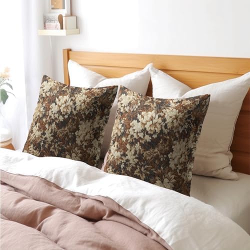 Spring Brown Pillow Covers 20x20 Set of 2 Neutral Floral Throw Pillow Covers Vintage Pillowcase Linen Decoration Farmhouse Soft Decorative Farmhouse Accent Cushion Case Couch for Indoor Home Decor - Image 7