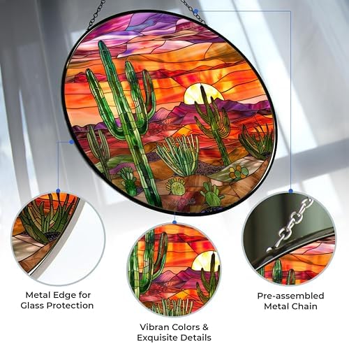 Cactus Stained Glass Window Hanging Sun Catcher Halloween Haning Ornament Decoration Christmas Birthday Gifts for Lover, Friends - Image 3