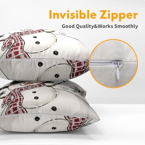 Sweetshow Winter Black Snowman Pillow Covers 12x12 Inches Xmas Snowflake White Throw Pillow Case Set of 2 Xmas Pillows Cotton Linen Cushion Cover for Home Couch Sofa Livingroom - Image 3