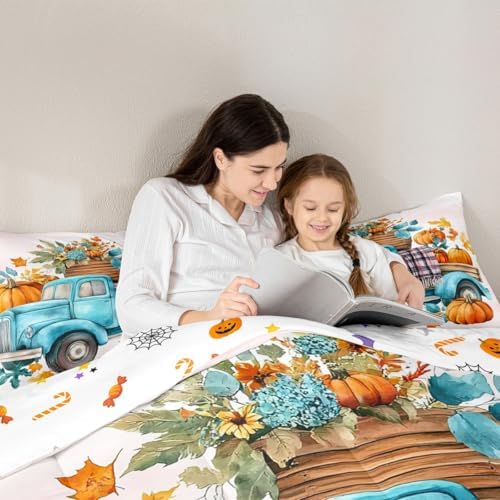Erosebridal Pumpkin Car Bedding Comforter Sets Pumpkin Flowers Comforter Set, Kids Thanksgiving Gifts Bedding for Boys Girls Little Pumpkin Duvet Insert Fall Home Decor, Full - Image 6