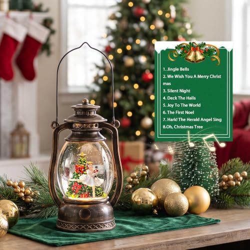 Christmas Snow Globe Lantern with LED Lighted Water Glitter, Hanging Kerosene Style Ballerina Tree Scene, Vintage Bronze Tabletop Holiday Decoration Gifts - Image 5