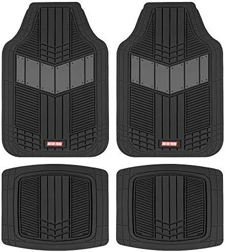 Motor Trend DualFlex™ Rubber Car Floor Mats All Weather Waterproof 4-Piece Sporty Two-Tone Design Car Mats Full Set - Universal Trim-to-Fit Floor Mats for Car, SUV, & Trucks - Car Carpet Protector
