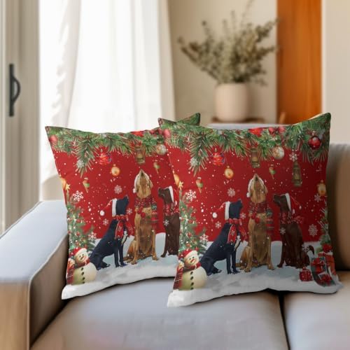 Christmas Red Throw Pillow Covers 20x20 Set of 2 santa hat dog trio snowman - Image 4