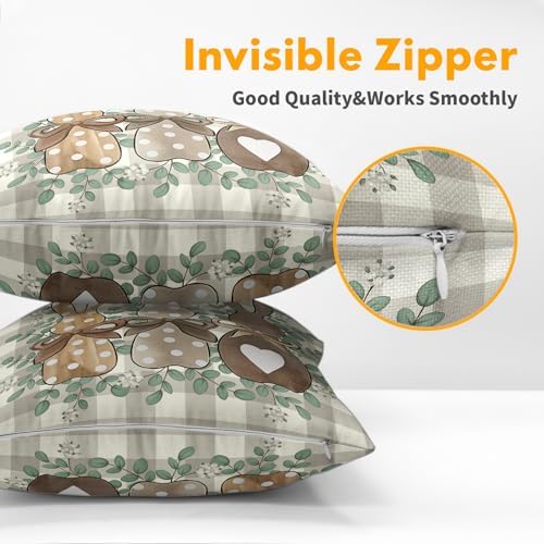 Easter Pillow Covers 22x22 Set of 2 Spring Throw Pillow Covers Rustic Bunny Buffalo Plaid Pillowcase Linen Decoration Farmhouse Soft Decorative Grey Cushion Case Couch for Indoor Outdoor Home Decor - Image 5