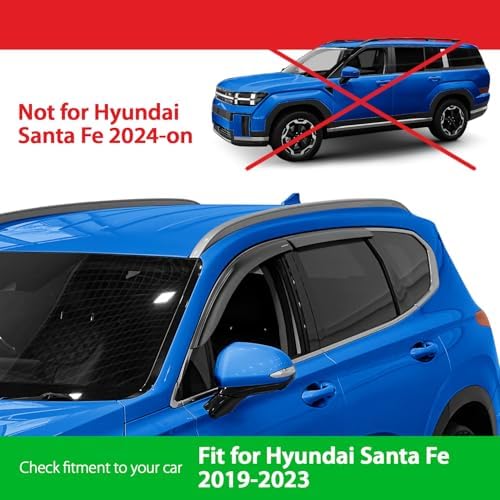 Goodyear Shatterproof Window Deflectors for Hyundai Santa Fe 2019-2023, Tape-on Rain Guards, Window Visors, Vent Deflector Visor, Car Accessories, 4 pcs. - GY008904