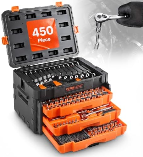 VEVOR Mechanics Tool Set and Socket Set, 450 PCS, 1/4" 3/8" 1/2" Drive by VEVOR