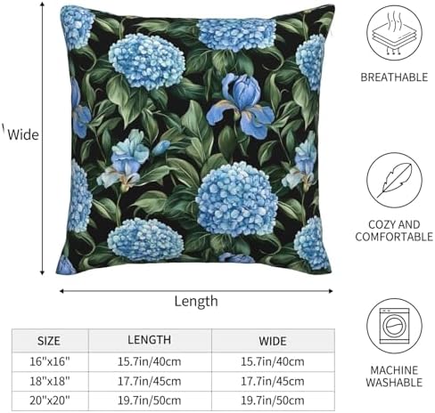 KiuLoam Black and Blue Hydrangea Pillow Covers 16x16 Set of 2, Summer Hydrangea Flower with Green Leaves Print Decorative Throw Pillow Cases, Farmhouse Style Outdoor Cushion Covers for Sofa Couch - Image 5