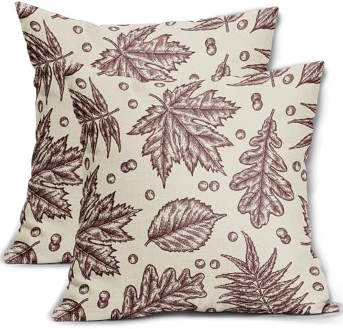 Burgundy Red Fall Pillow Covers 20x20 Set of 2 Cream Maple Leaf Print Autumn Colored Harvest Decorative Outdoor Pillowcases Farmhouse Seasonal Throw Cushion Case Decor for Home Couch Sofa Bed by Aytipun