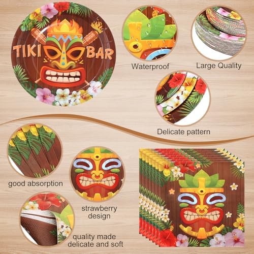 Funnymoom 452 Pcs Hawaiian Tiki Party Decorations Include Tiki Paper Plates Napkins Cups Tablecloth Cutlery Straws Hawaii Luau Party Supplies for Tropical Birthday Party Decorations - Image 2