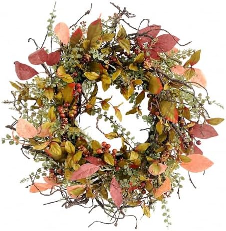 26 Inch Fall Wreath for Front Door Artificial Grapevine Wreath by Huashen