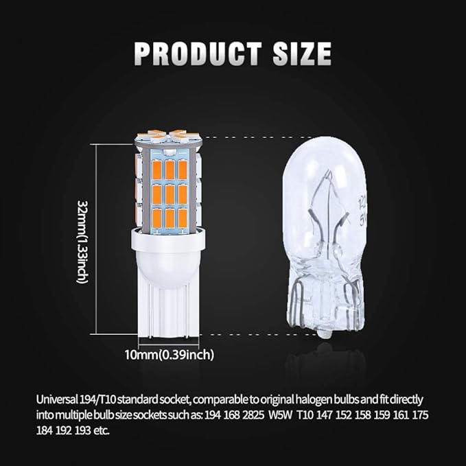 T10 921 194 168 LED Bulbs Warm White 20-Packs, Super Bright 3014 42-SMD LED - Image 3