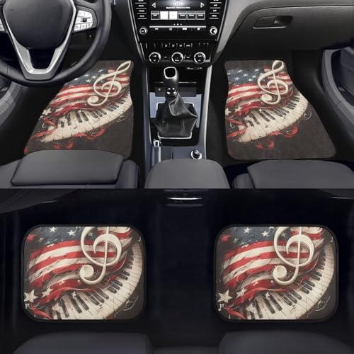 American Flag Car 4 Piece Floor Mat Set Piano Keyboard Music Note Universal All Models Protection Heel Pad Retro American Flag July 4th Fit Car Floor Front Rear Rows Set