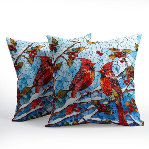 Winter Red Cardinal Bird Pillow Covers 24x24 Set of 2 Highly Absorbent - Image 2