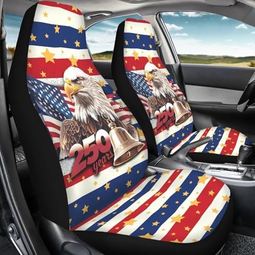 Vibrant American Flag Eagle Car Seat Covers 4Pcs Front & Rear Seat Covers Universal Fits for Truck, Sedan, SUV Auto Interior Protector Car Accessories for 250th Years Patriotic