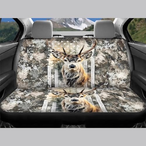Vintage US Flag Hunting Deer Print Car Seat Covers 4Pcs Front & Rear Breathable Seat Covers Universal Fits for Truck, Sedan, SUV Auto Interior Protector Car Accessories