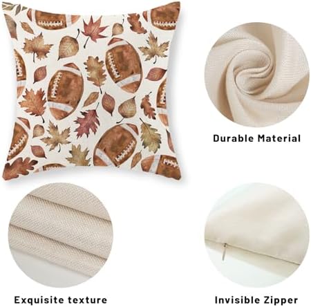 Fall Pillow Covers 18x18 Pack of 2 Orange Football Maple Leaves Pillowcase Thanksgiving Autumn Outdoor Decoration Throw Pillows Farmhouse Holiday Linen Fall Decor Cushion Case for Couch Sofa - Image 7