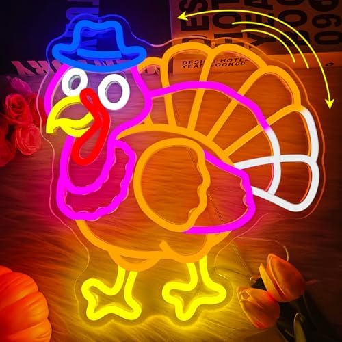 Turkey Neon Sign Thanksgiving Led Sign Dimmable Flashing Light Up Turkey Harvest Festival Party Decorations Fall Led Lights Give Thanks Window Lights Gift - Image 5
