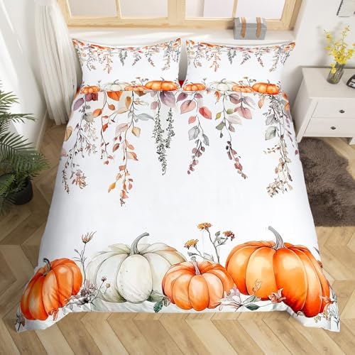 Erosebridal Happy Thanksgiving Duvet Cover Queen Size, Fall Pumpkin Harvest Bedding Set for Kids Girls Teen Adult,Maple Autumn Leaves Comforter Cover Rustic Farmhouse Bed Set Country Bedroom Decor - Image 2