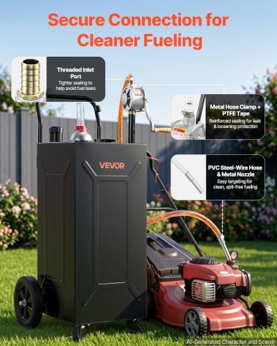 VEVOR 30 Gallon Fuel Gas Caddy, Carbon Steel, Portable Fuel Transfer Storage Tank with Manual Pump & 2 Wheels, Gasoline Diesel Can Container, for Cars, Lawn Mowers, ATVs, Boats, Motorcycles, Black - Image 5