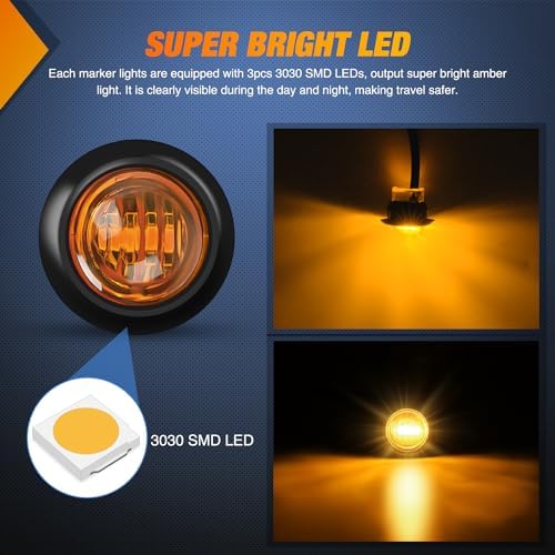 Nilight 3/4" Round Marker Light 10PCS Amber LED Clearance 2 Connectors