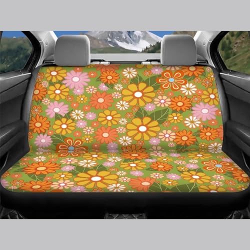 60s Groovy Hippie Flower Print Car Seat Covers 4Pcs Front & Rear Breathable Seat Covers Universal Fits for Truck, Sedan, SUV Auto Interior Protector Car Accessories