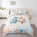 Erosebridal Pumpkins Eucalyptus Leaves Kids Bedding | Fall Twin Comforter Sets,Autumn Thanksgiving Comforter Blue Pumpkin Decor Duvet Insert with 1 Pillow Case by Erosebridal