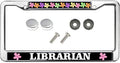 Flower Pattern Librarian Metal Chrome Auto License Plate Frame Funny Librarian Quotes Gift Metal License Plate Frame Librarian Quotes Personalized Car Accessories License Plate Frame