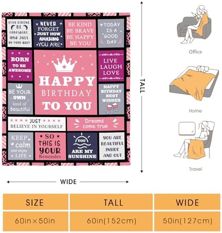 Happy Birthday Blanket for Grils Women, Best Wishes Inspirational Birthdays Gifts for Mom Sister Bestie,Bday Present Decorations for Bed Sofa Couch 50"x60" - Image 2