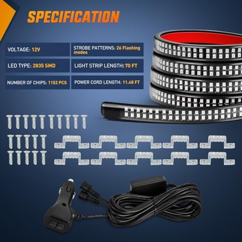 Nilight 2PCS 70 Inch Running Board LED Lights Strip Red for Truck